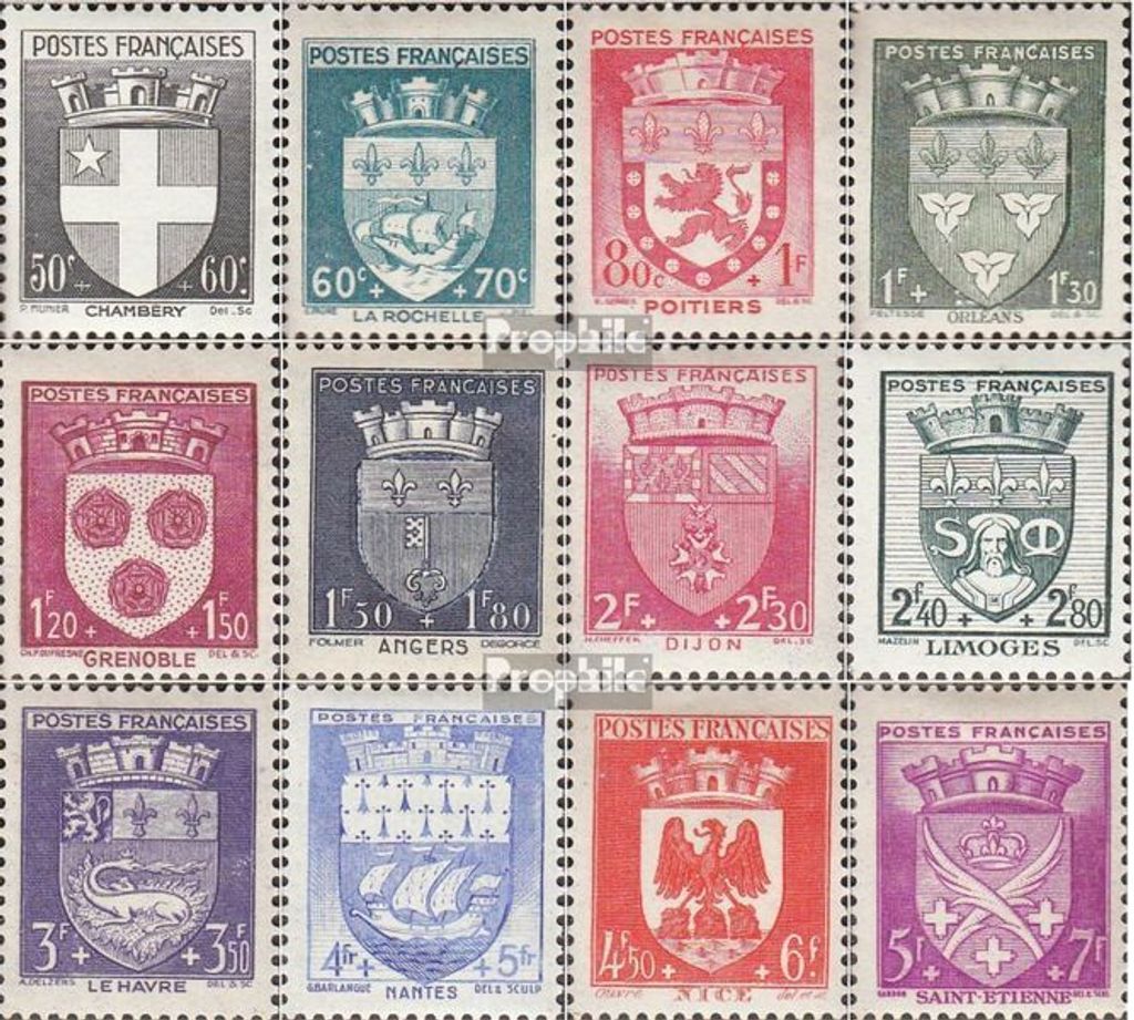 Briefmarken Frankreich 1942 Mi 564-575 (kompl.Ausg.) postfrisch Städtewappen