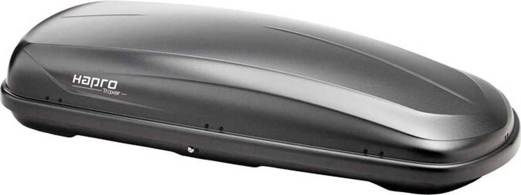 A black roof box is shown against a white background.
