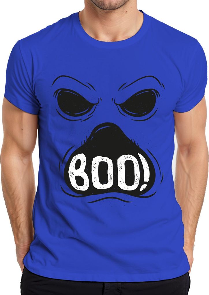 BOO! Halloween Gruselgesicht Geist Gespenst Spuk Retro Vintage Herren T-Shirt, Blau, L