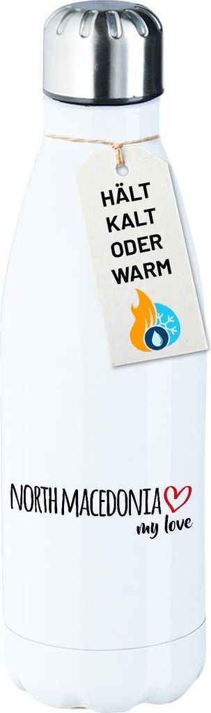 Huuraa Trinkflasche North Macedonia my love 500ml White Edelstahl Wasserflasche Trinkflasche Geschenkidee