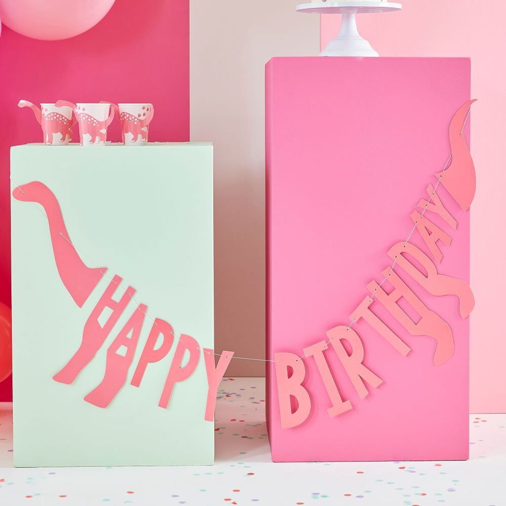 Pink Dino Party Geburtstags-Girlande 1,37m