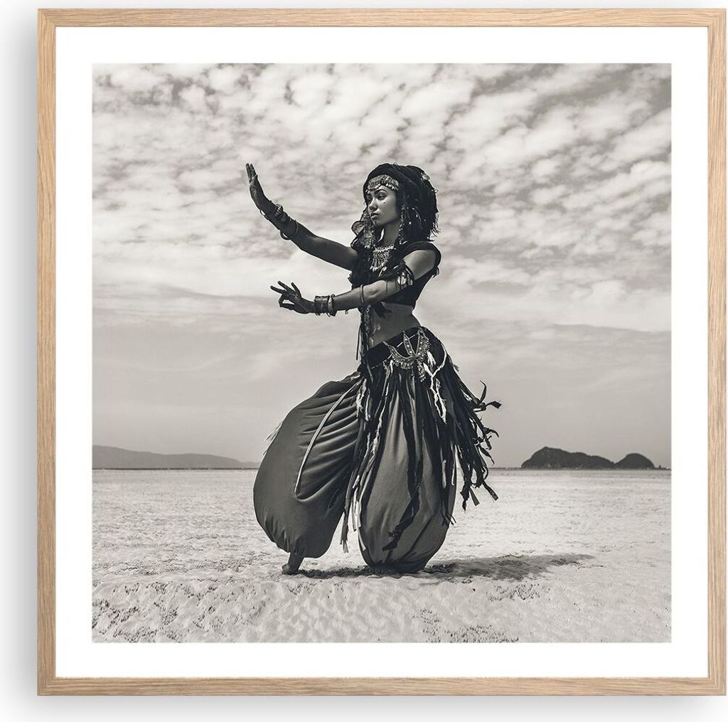 Gerahmtes Poster - Rahmen in heller Eiche - Tänzer Folk Oriental - 60x60 cm - Wand Bild - Wanddeko - Wandbilder - Kunstposter - Wandposter - Bilde...
