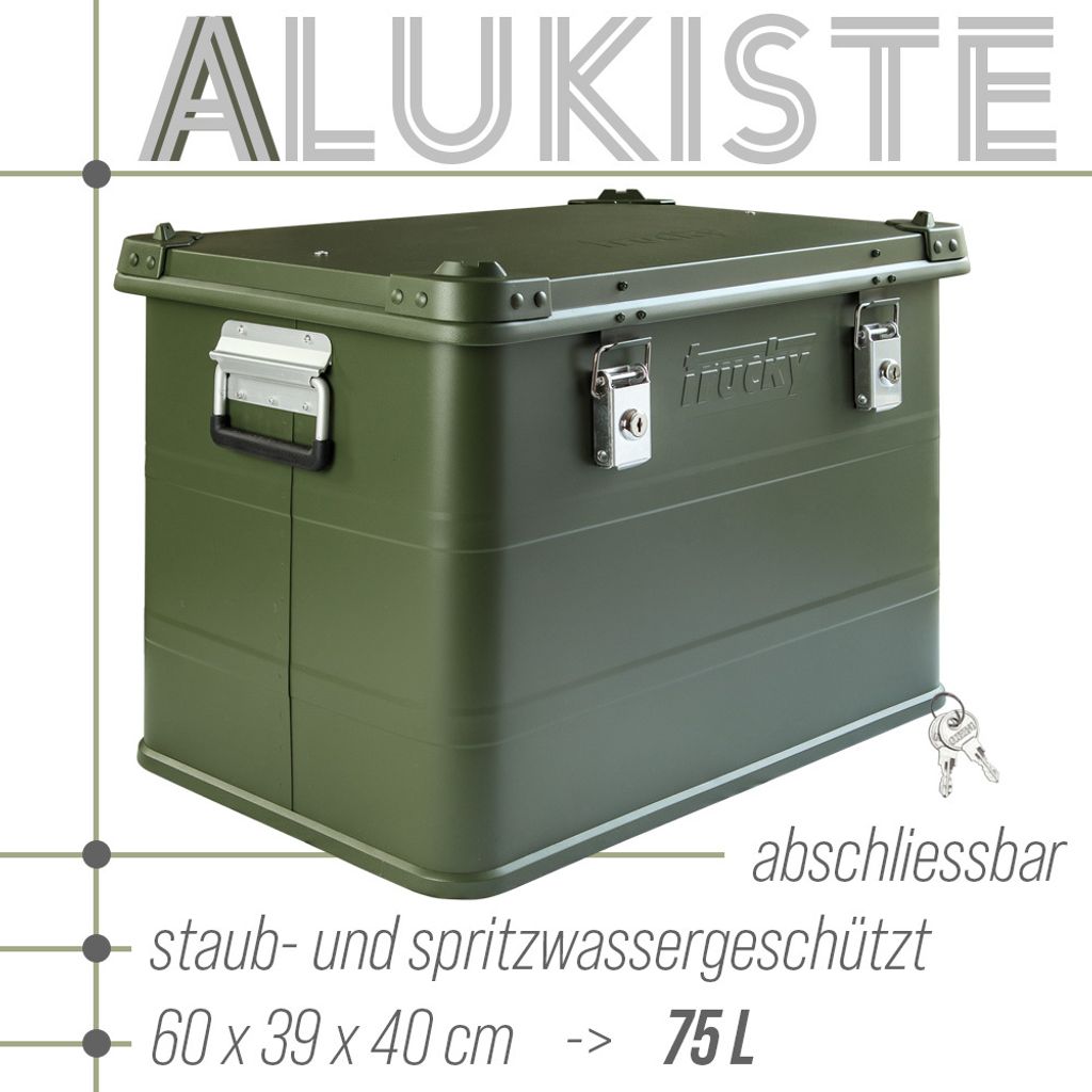 Aluminium Box mit Deckel Grün Alu Kiste Alukiste Auswahl Transportbox Metallbox Aufbewahrungsbox Boxen Abschliessbar Metallkiste Trucky, Größe:75 L