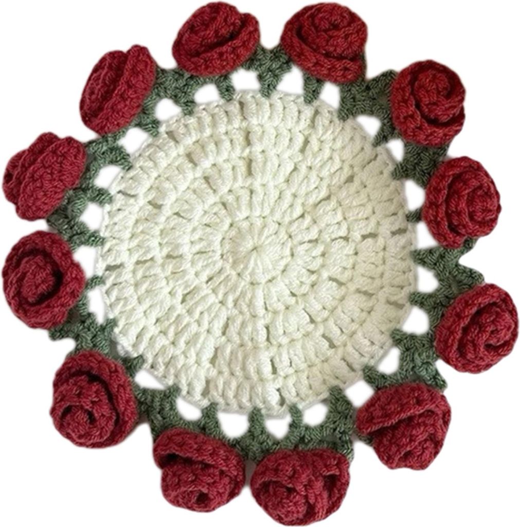 Handgemachte Gehäkelte Blumenuntersetzer, Vintage Rosenblumenstrauß, Untersetzer, einzigartiges Couchtisch-Dekor-Zubehör