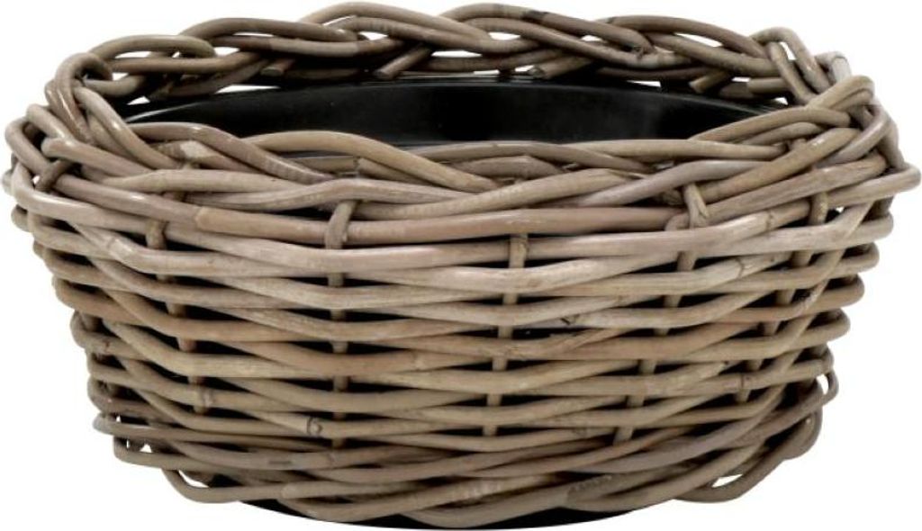 Pflanzkorb Rattan Rund – Beigegrau - Weidenkorb mit Einsatz Produktbild 