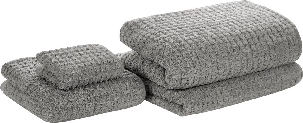 BELIANI Badehandtuch 4er Set Grau Baumwolle 30x50 cm / 50x100 cm / 70x140 cm / 100x150 cm Frottee Handtücher in verschiedenen Größen