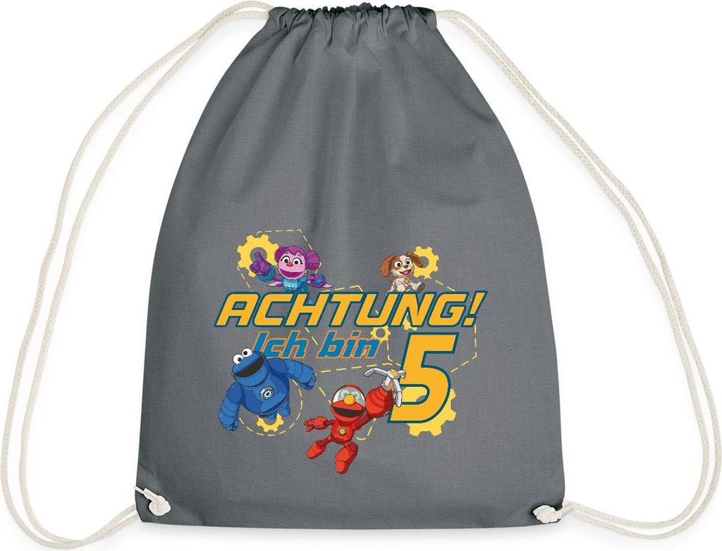 Spreadshirt Achtung Ich Bin 5 Jahre Alt Mecha Builders Team Motiv Turnbeutel, One size, Grau