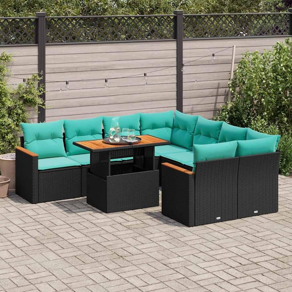 CLOIRS@ 9-tlg. Sofagarnitur Garten - Sofa-set - Gartenmöbelset - mit Kissen - Schwarz Poly Rattan