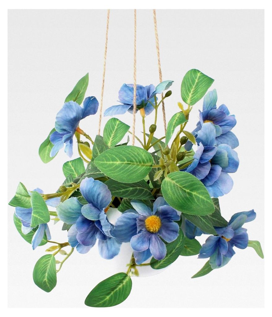 Künstliche Hängeblumen, Korb mit Gänseblümchen, Bonsai-Dekoration für Innenräume, Fensterbank, Veranda, Balkon, Tisch, Tischaufsätze – Blau