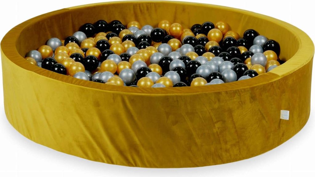 Bällebad 130x30 Samt Gold – Mit 600 Bällen / Silber, Gold, Schwarz