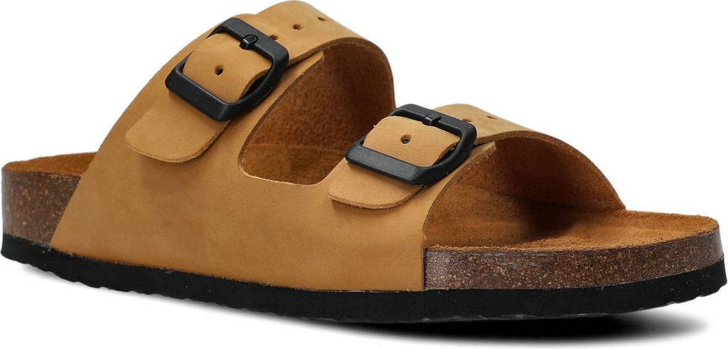 NAGABA Hausschuhe Herren Kunstleder, Einlegesohle aus Echtleder, Gelb, 43