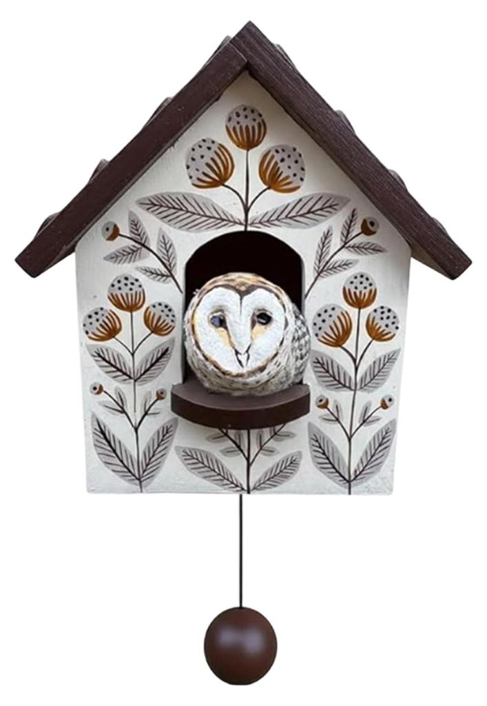 Verspielte kinetische Vogelhaus-Wanddekoration, handgefertigtes dekoratives Holzornament, Patchwork-Gartendekoration