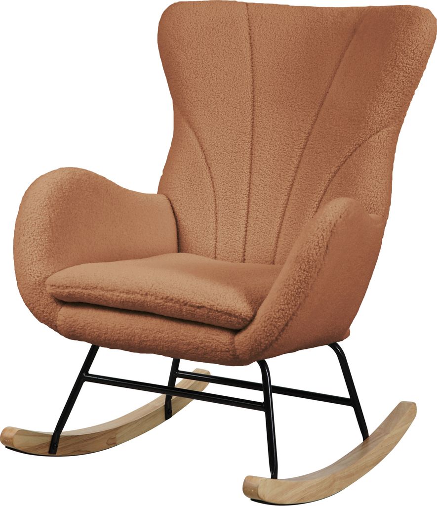 SVITA KNUT Schaukelstuhl Schwingstuhl Holzkufen mit Armlehnen Teddyboucle Braun