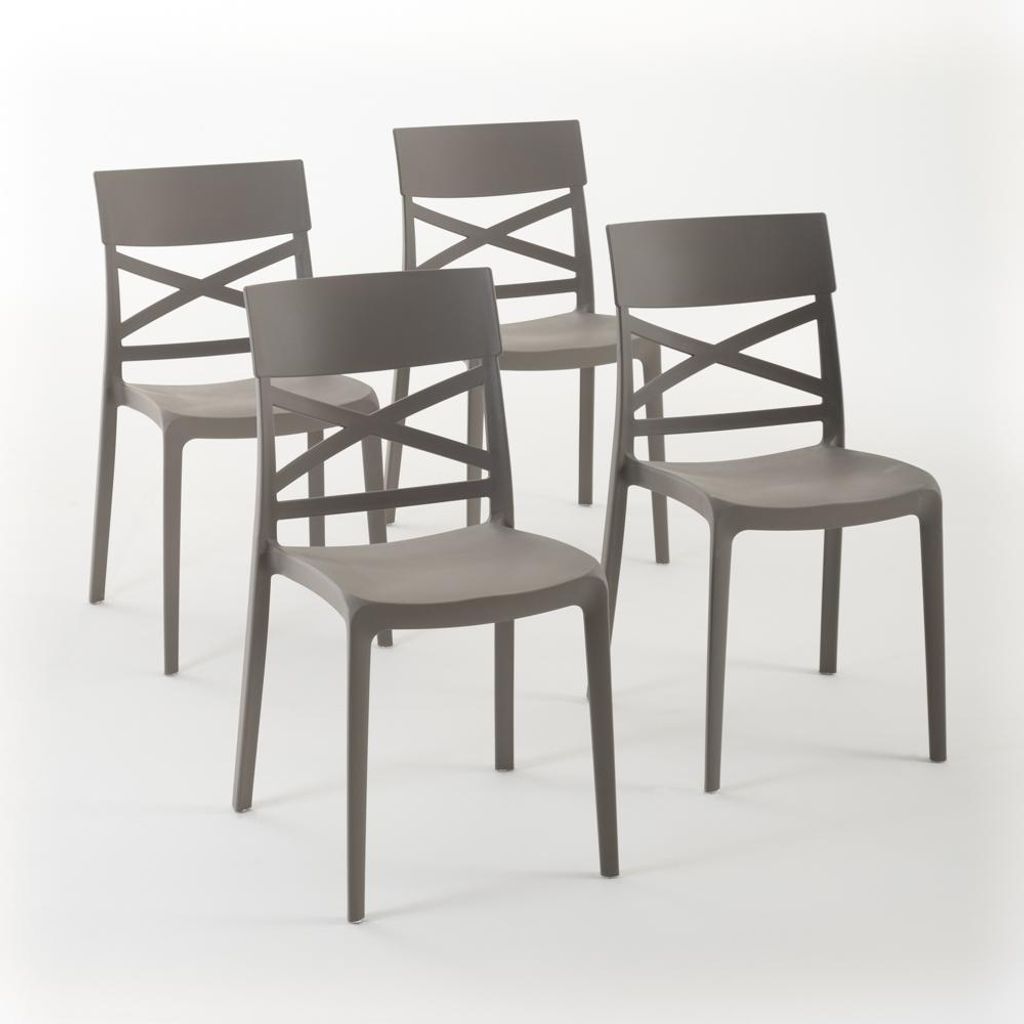 4er-Set stapelbare Stühle aus Polypropylen mit Glasfasern für Außenbereich und Garten, Bar und Restaurant, Küche modernes - MARTINA - Taubengrau