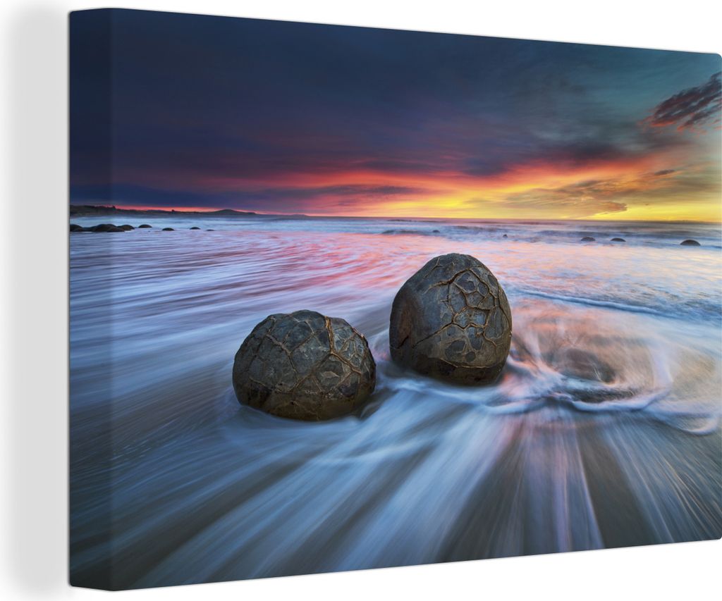 OneMillionCanvasses - Leinwandbilder - 140x90 cm, Moeraki-Felsen in Neuseeland, Wandbilder Kunstdruck Wanddekoration