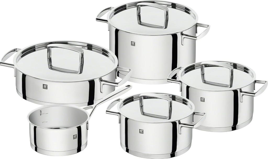 Pannenset Edelstahl Grau - Kochtöpfe - Küchenaccessoires Pannenset