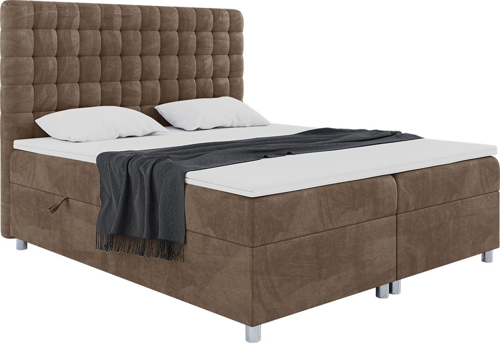 MEBLINI Boxspringbett mit Bettkasten - Gepolstert Doppelbett mit Matratze und Topper - Polsterbett mit Stauraum - Bett mit Kopfteil - Stauraumbett ...