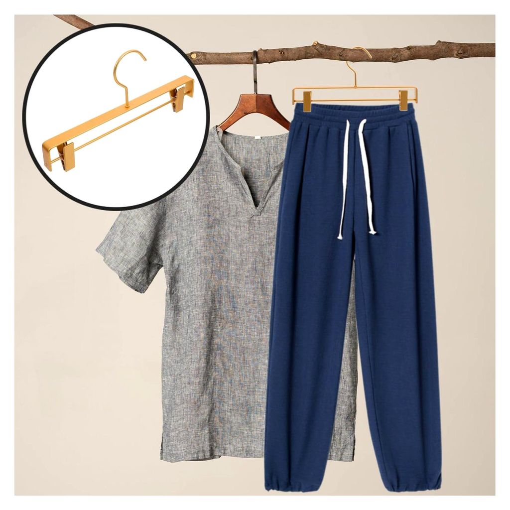 Aluminium Kleiderbügel mit Clips Platzsparender Hosenbügel zur Schrankorganisation Metallener Hosenhalter in Gold für Leggings und Röcke