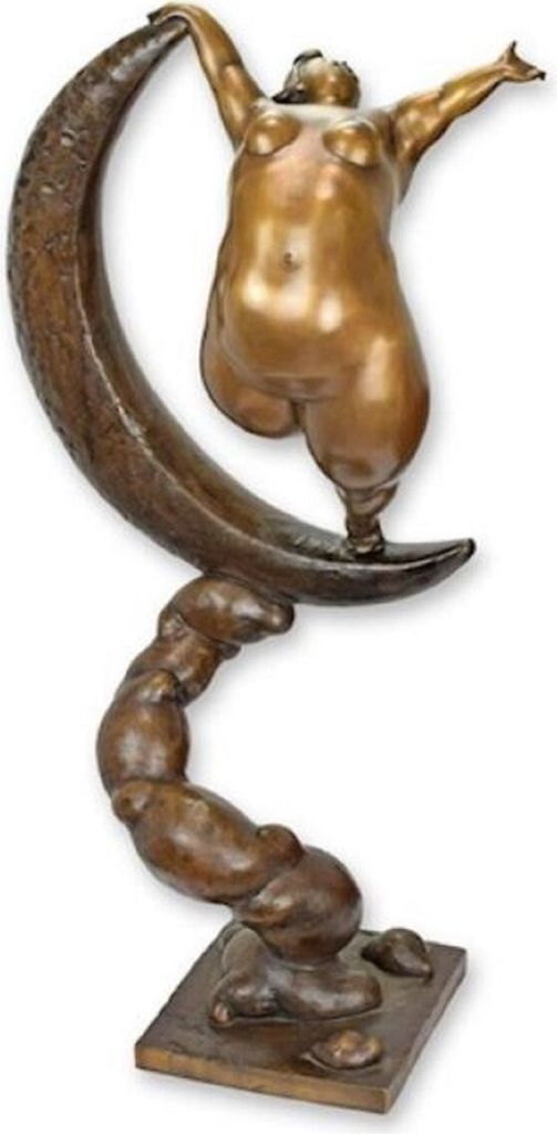 Casa Padrino Luxus Bronze Deko Skulptur Tänzerin im Mond 60 x H. 97 cm - Große Bronze Deko Figur - Wohnzimmer Deko - Büro Deko - Deko Accessoires