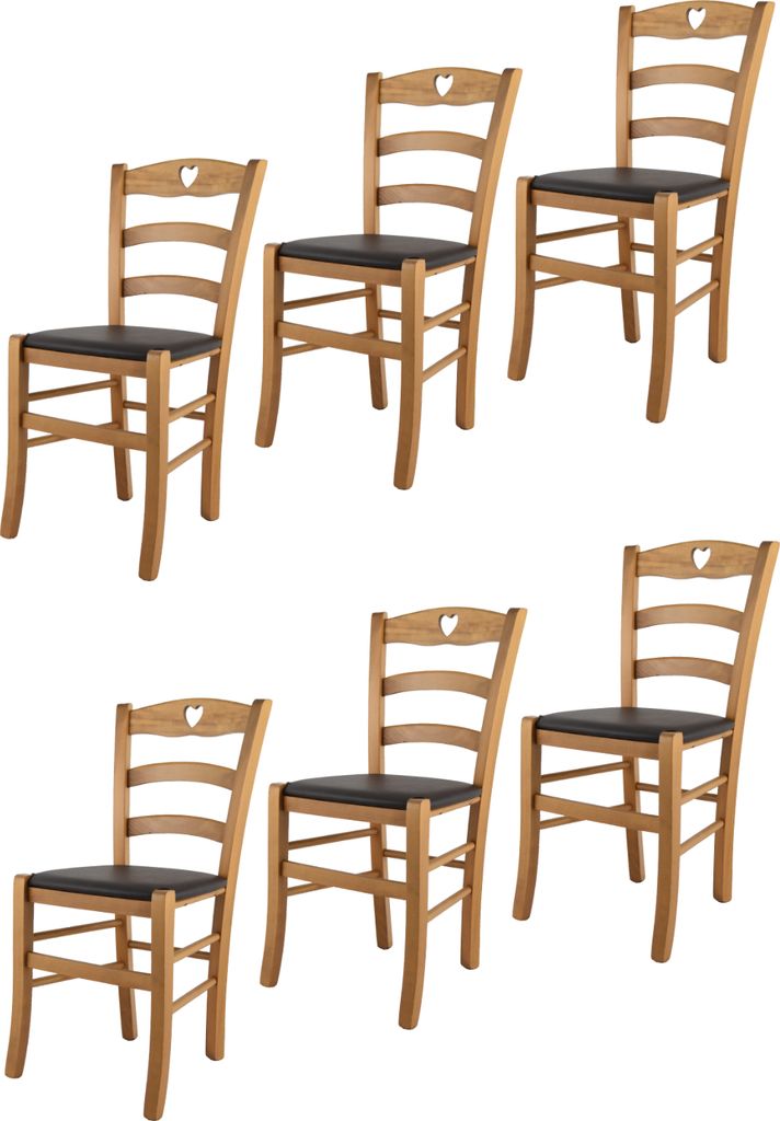t m c s Tommychairs - 6er Set Stühle CUORE für Küche und Esszimmer, Robuste Struktur aus lackiertem Buchenholz im Farbton Eichenholz und gepolst...