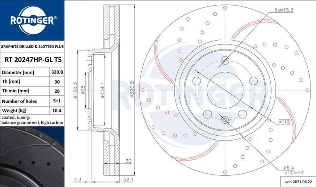 Disque de frein anti-corrosion RT 20247HP-GL T5 pour Audi OE 4E0