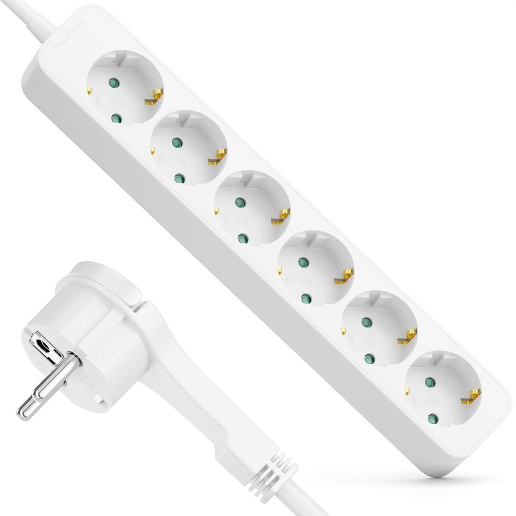 deleyCON 6-fach Steckdosenleiste Flachstecker 1,4m 3680W Produktbild 