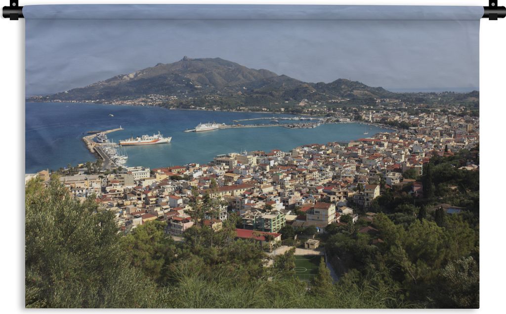 MuchoWow Wandteppich Wandbehang Der Blick auf den Hafen von Zakynthos 150x100 cm Tapisserie Dekoration Wandtuch - Waschbar - Tapisserien - Wand-D...