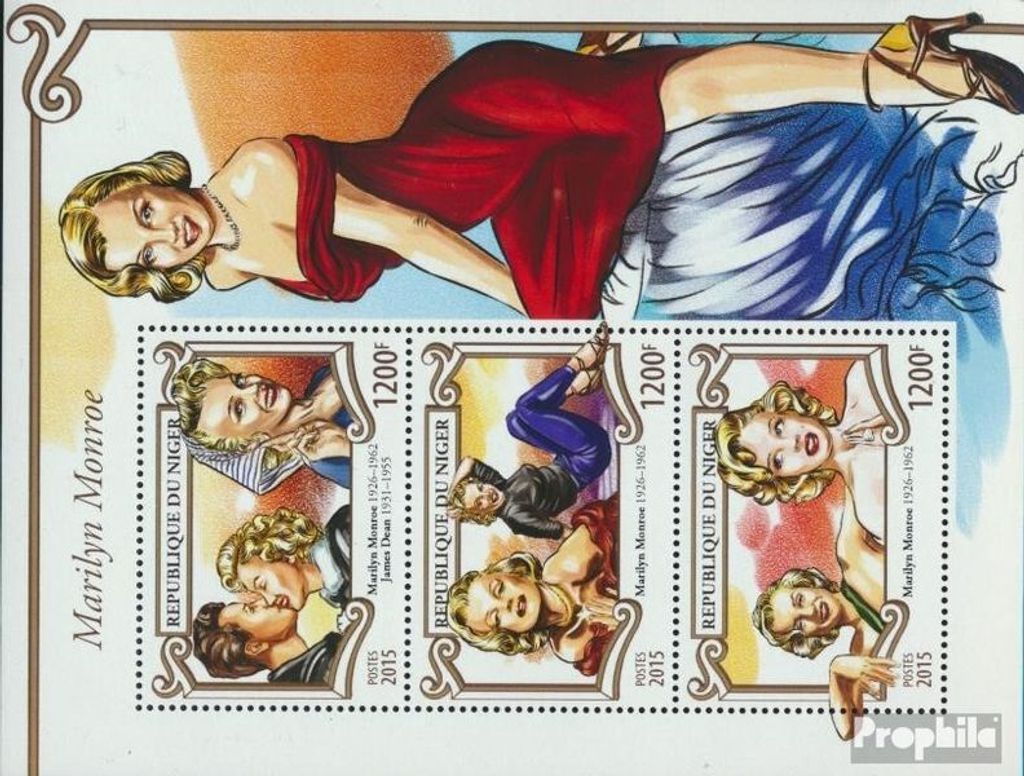 Briefmarken Niger 2015 Mi 3606-3608 Kleinbogen (kompl. Ausg.) postfrisch Marilyn Monroe