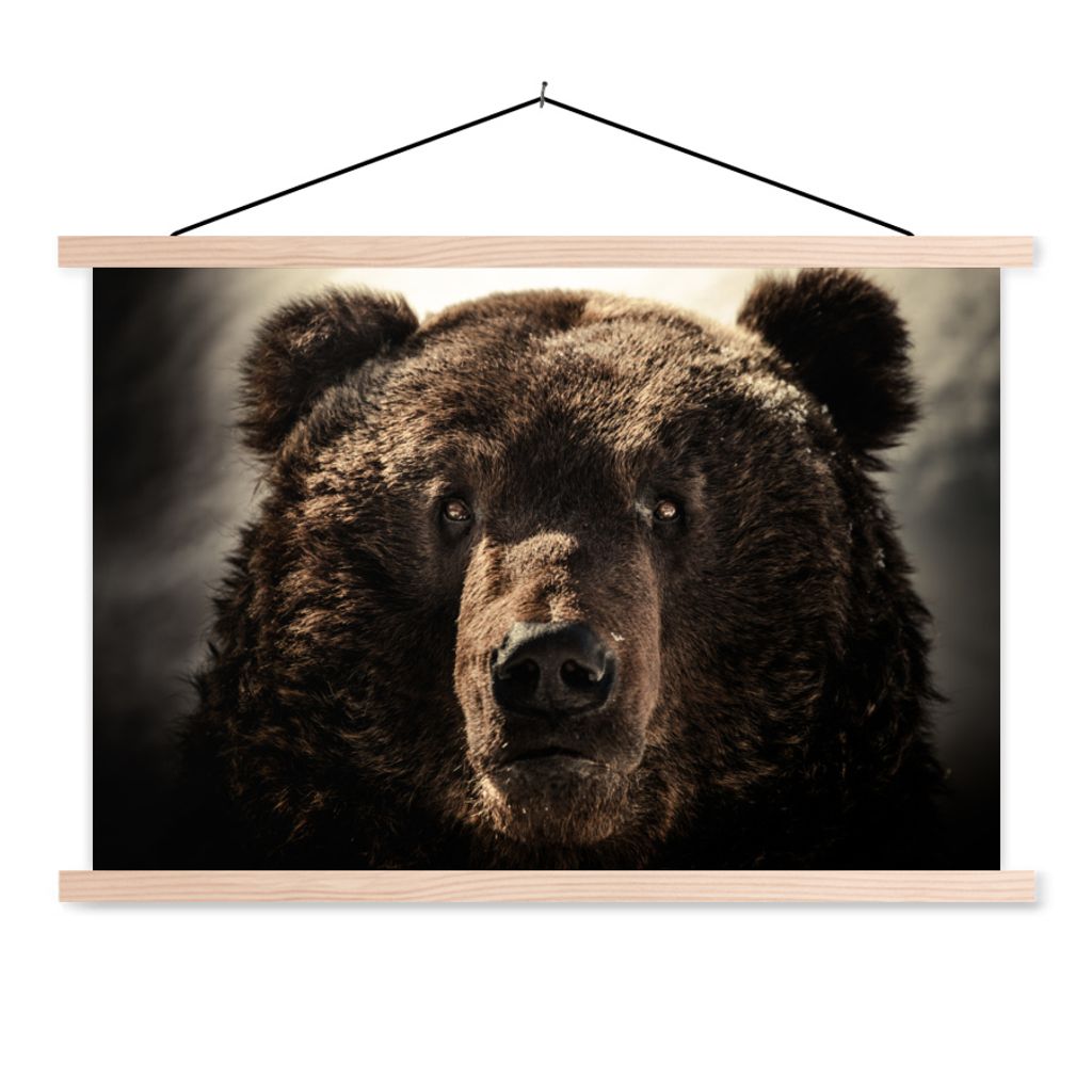 MuchoWow Textilposter Nahaufnahme Braunbär 120x80 cm mit holzfarbenen Rahmen - Aufhängeset