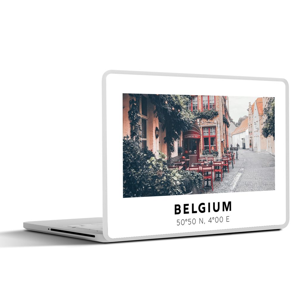 MuchoWow Laptop Aufkleber Sticker Cover Terrasse - Belgien - Rot - Café 32.5x23.5 cm - Sticker für Laptop - Selbstklebend