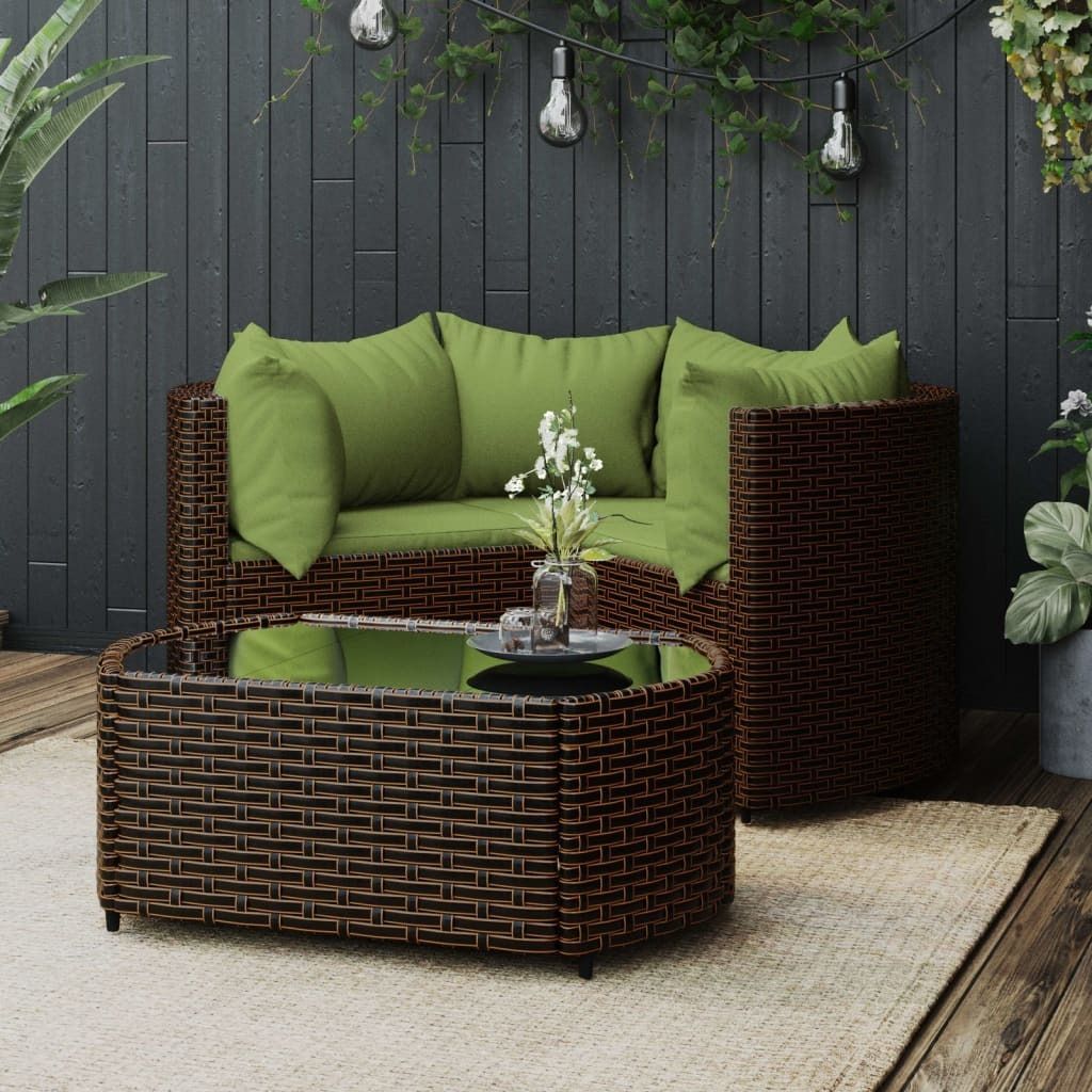 The Living Store 4-tlg. Garten-Lounge-Set mit Kissen Braun Poly Rattan