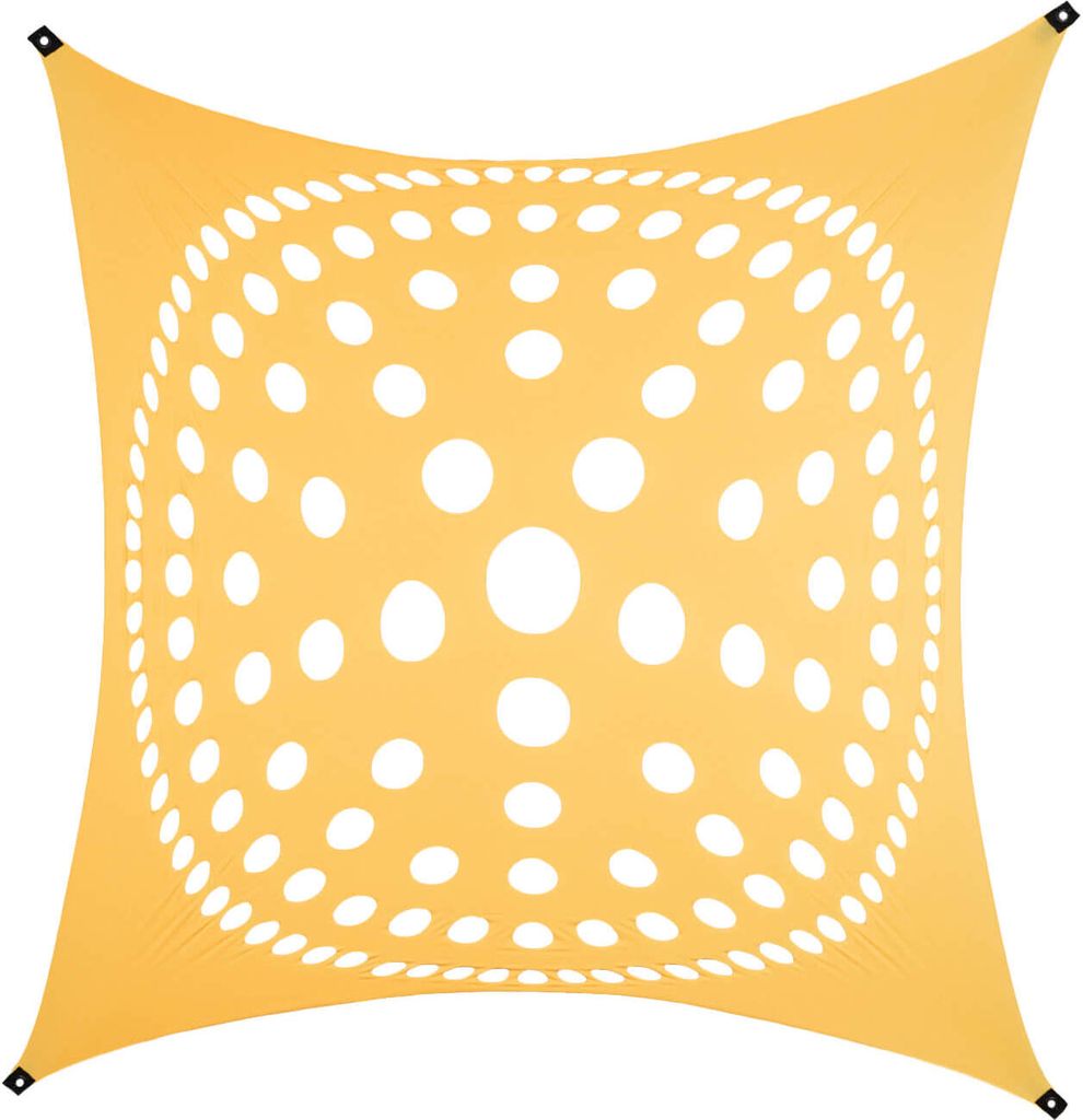 PSYWORK Schwarzlicht Segel Elasthan "Mandala Dots" Sonnengelb, 3x3m