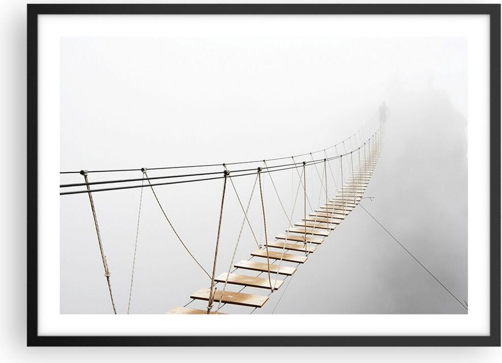 Gerahmtes Poster - Schwarzer Rahmen - Brücke ausgesetzt Nebel - 70x50 cm - Wand Bild - Wanddeko - Wandbilder - Kunstposter - Wandposter - Bilderra...