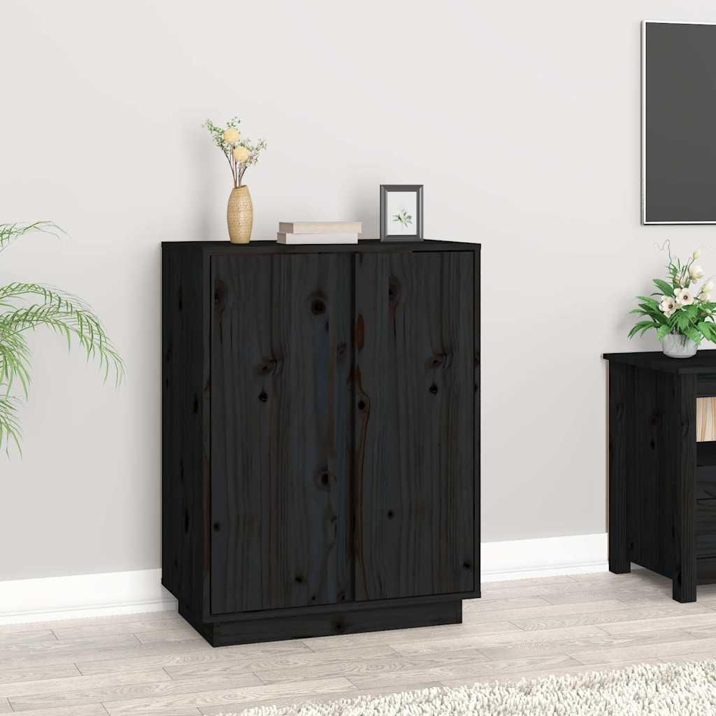 vidaXL Sideboard Schwarz 60x35x80 cm Massivholz Kiefer Produktbild 
