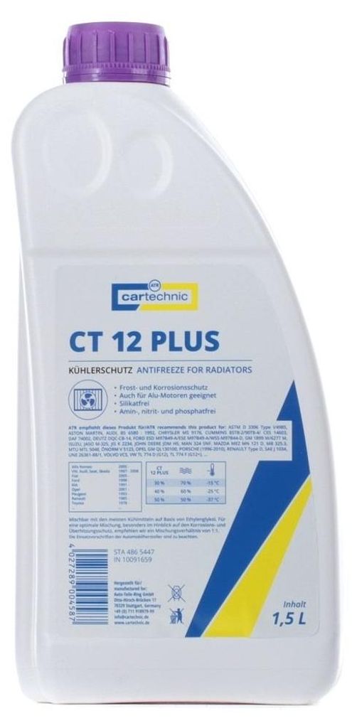 CARTECHNIC Kühlmittel Kühlerfrostschutz 1,5L Violett Antifreeze Konzentrat G12 G12+ type D