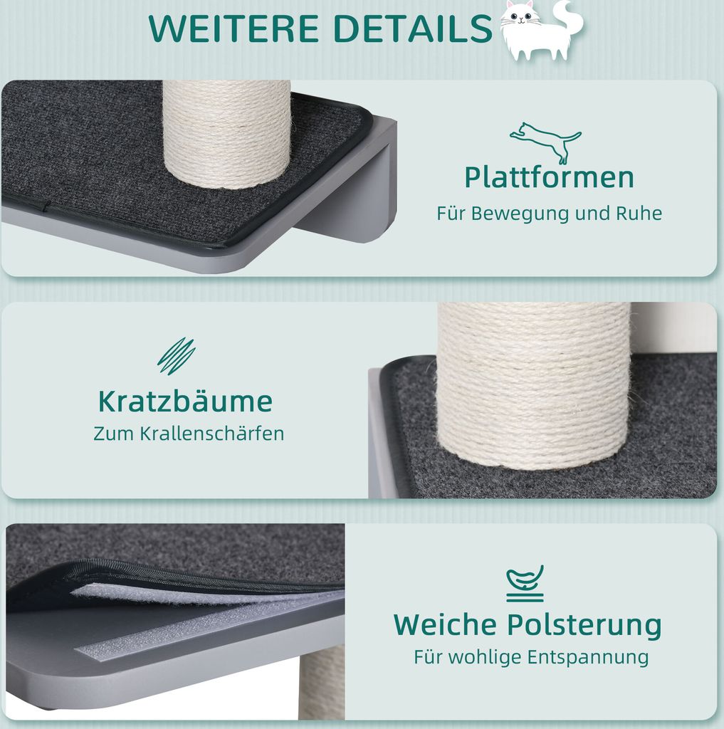 PawHut Wandkratzbaum Katzen-Kletterwand Kratzbaum Produktbild 5