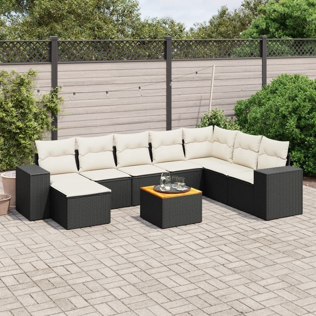 Maison Exclusive - 9-tlg. Garten-Sofagarnitur mit Kissen Schwarz Poly Rattan