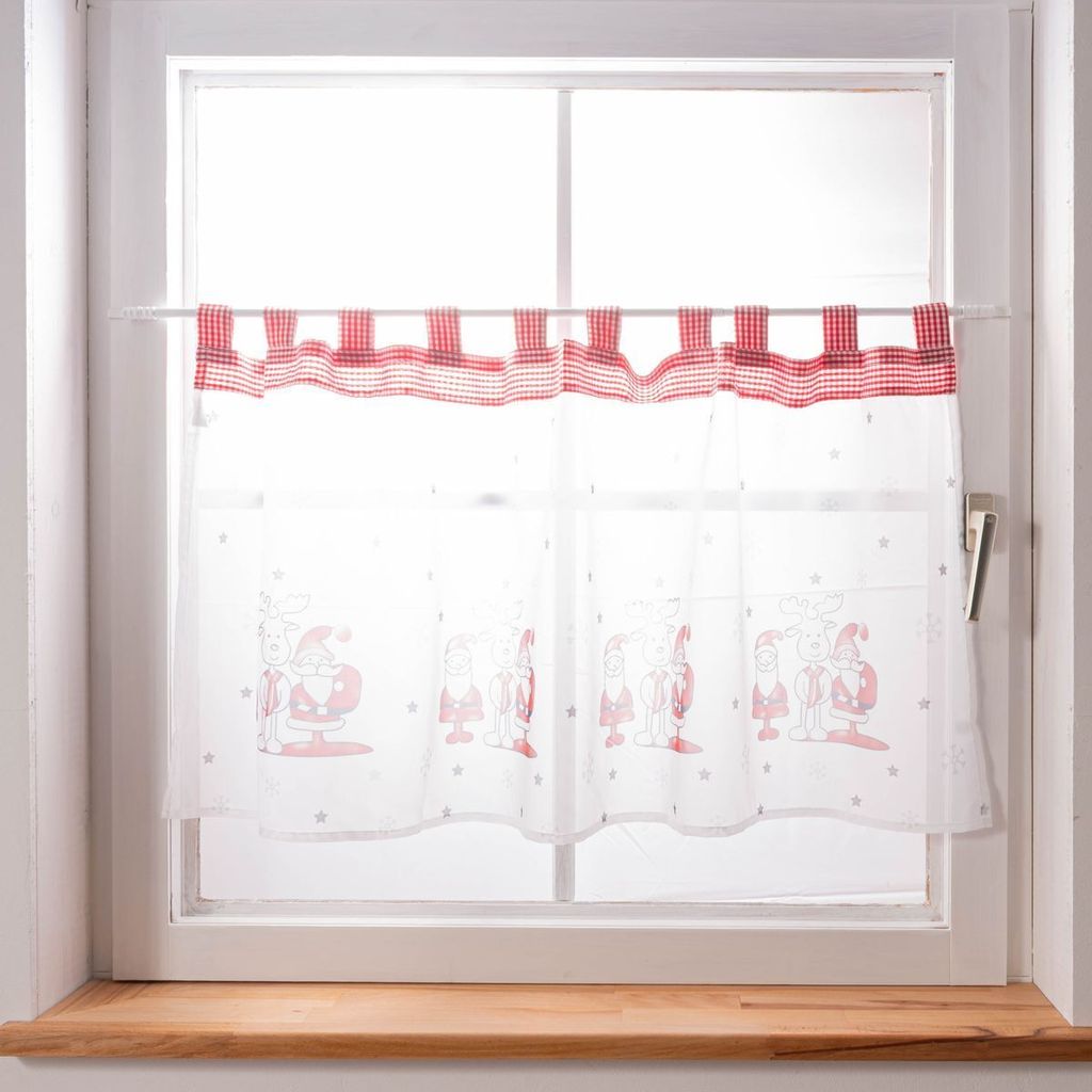 Weihnachtsgardine Bistrogardine Schlaufen Weihnachtsmann Elch 145x60cm