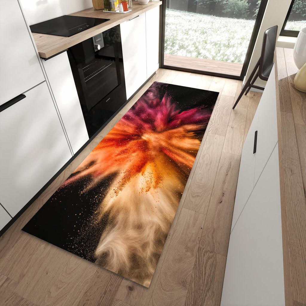 Küchenteppich 90x240cm rutschfest & abwischbar PVC Läufer - Sanfte Farbenexplosion