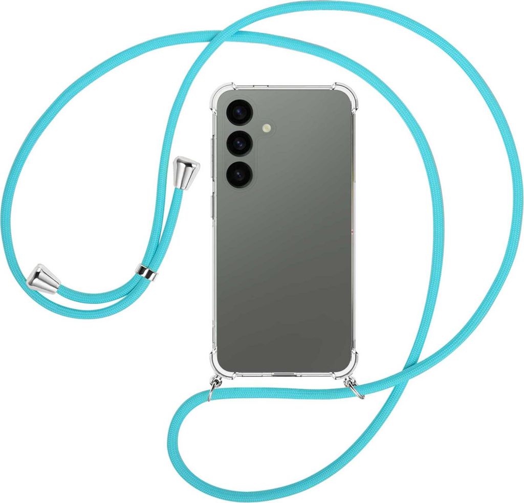 Handykette Backcover-Schutzhülle mit Band (Metall silberfarben) für Samsung Galaxy S24 - türkis