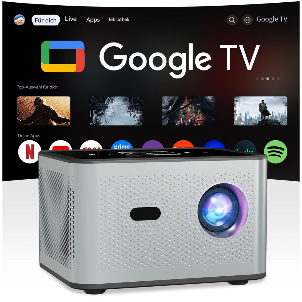 Projektor Android 11 300ANSI 720P, 4K/2K@60fps,Tragbarer LCD-Beamer 300lm 1000:1, 1280x720 px, BT5.0 WiFi Kompatibel mit HDMI/USB/Phone/PS5/TV Stick