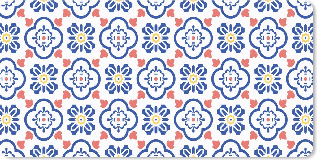 MuchoWow Schreibtischunterlage Blume - Blau - Rot - Muster 80x40 cm - XXL Mauspad - Gaming Mauspad