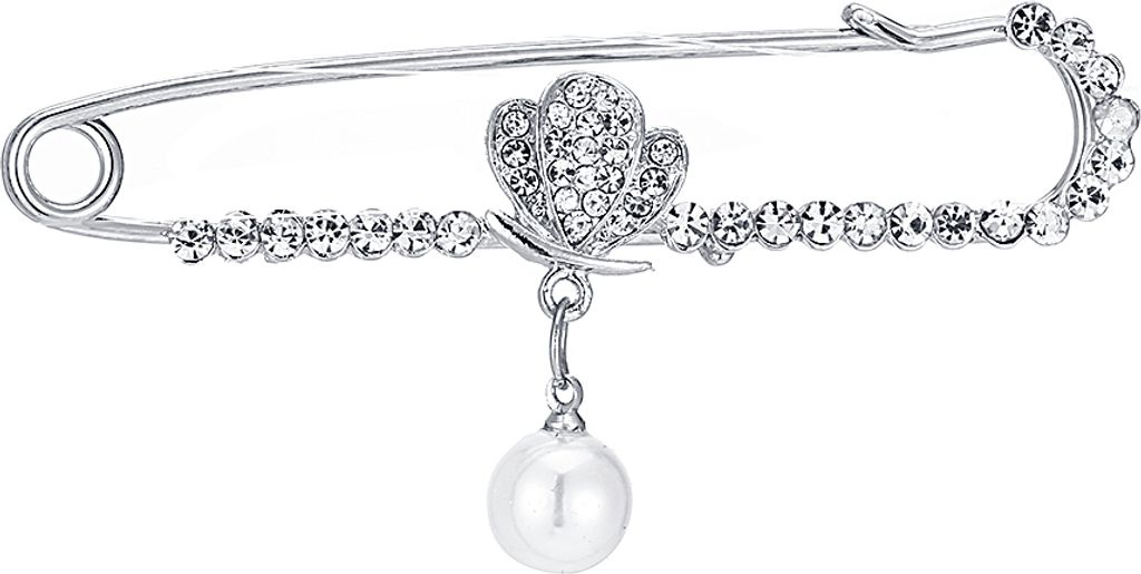Brosche Sicherheitsnadel Silber mit Perle Produktbild 
