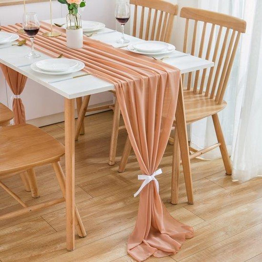 Roségolden Tischdeko, Chiffon, 70 cm x 3 m, Hochzeitsdekoration