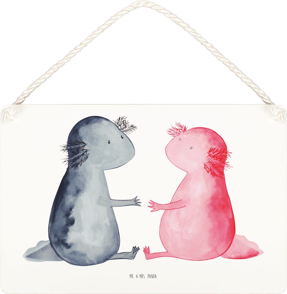 Mr. & Mrs. Panda Schild Axolotl Liebe DIN A5 - Weiß - Geschenk, Liebesbeweis, wandtafel, holzbild, Wandbild Holz, Türschild, Valentinstag, Holzsc...