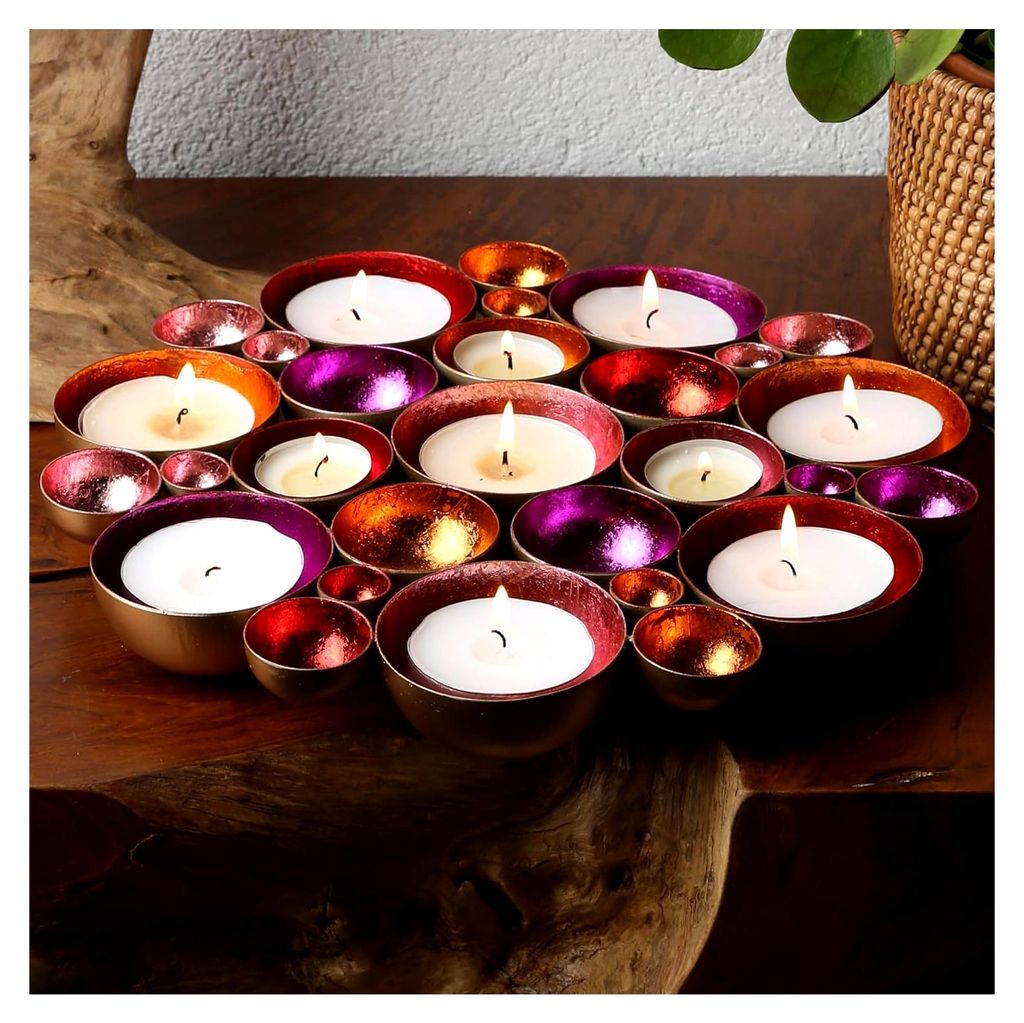 XL Teelichthalter Metall Schale für 14 Teelichter Tisch-Dekoration Geschenkidee Gold Rot Pink Rosa Orange D 30cm