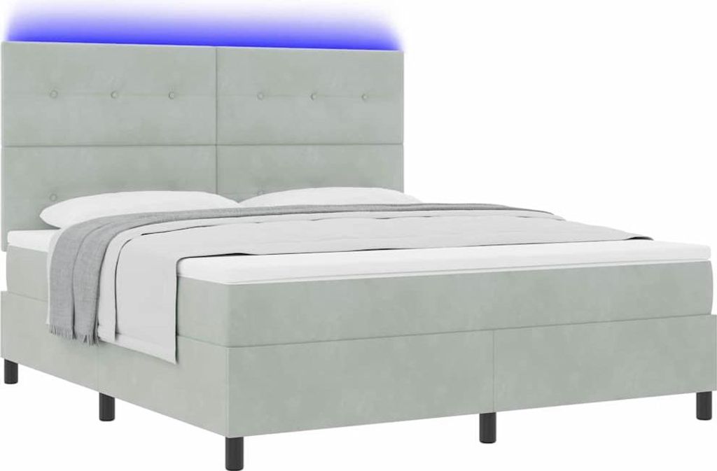LED Boxspringbett mit Matratze Hellgrau 180 x 200 cm Samt