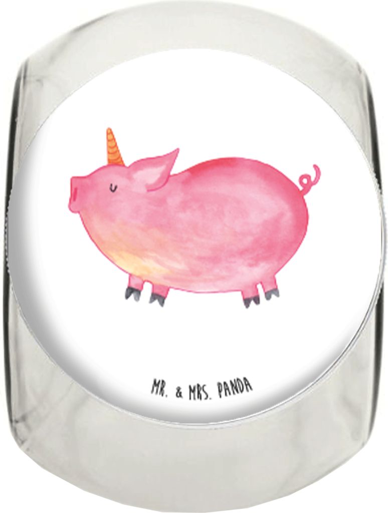 Mr. & Mrs. Panda Vorratsdose Glas Einhorn Schwein XL 2000ml - Weiß - Geschenk, keksdose, Englisch, Frischhaltedose, Bauer, Vorratsbehälter, Einh...