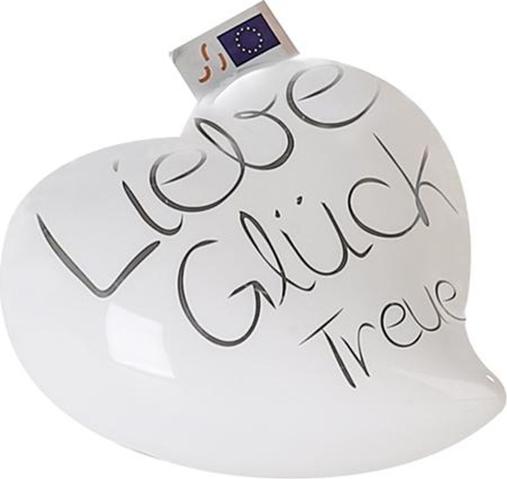 Gilde Spardose, Herz, Liebe Glück Treue, Schriftzug, Produktbild 