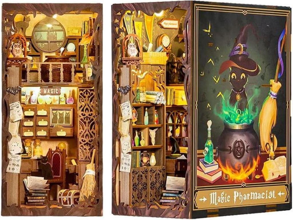 Habarri | DIY Book Nook - Die Magische Apotheke - Puzzle 3D - Miniatur Haus Kit mit Möbeln und LED-Licht - Buch Ecke Kit